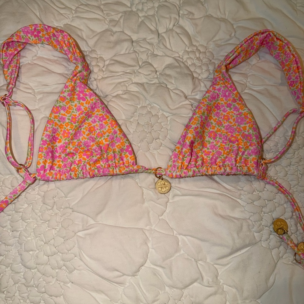 Kulani Kinis Pink and Orange Floral Bikini Top